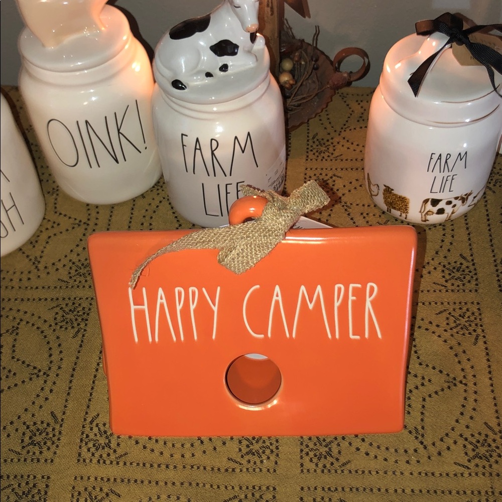 Rae Dunn HAPPY CAMPER Tent Shaped Birdhouse Orange - Picture 2 of 10